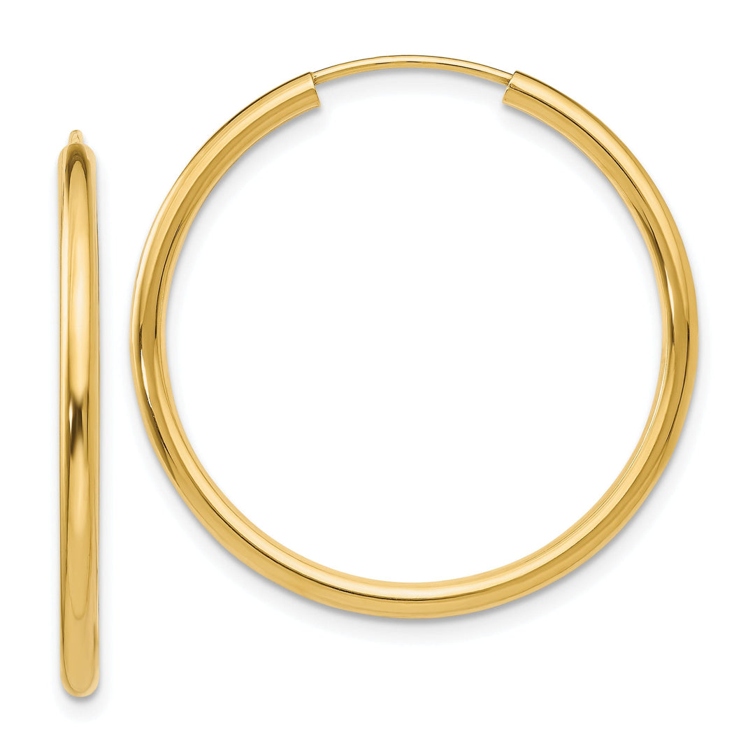 14k Yellow Gold Polished Endless Hoops 2mm x 30mm