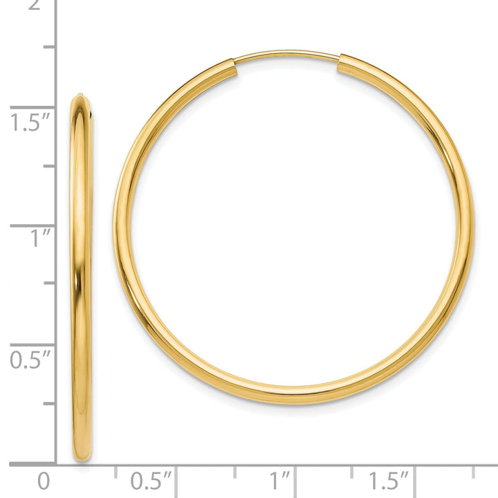 14k Yellow Gold Polished Endless Hoops 2mm x 40mm