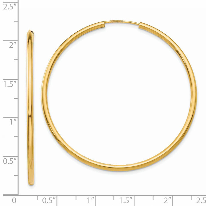 14k Yellow Gold Polished Endless Hoops 2mm x 50mm