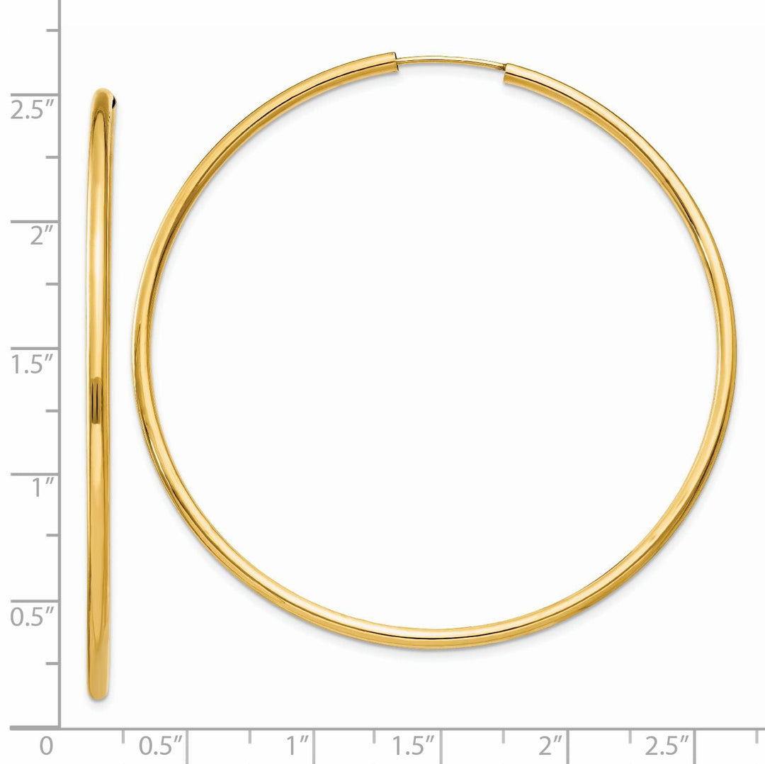 14k Yellow Gold Polished Endless Hoops 2mm x 60mm