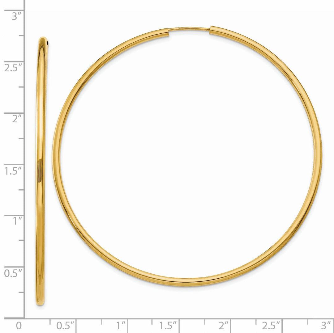 14k Yellow Gold Polished Endless Hoops 2mm x 65mm