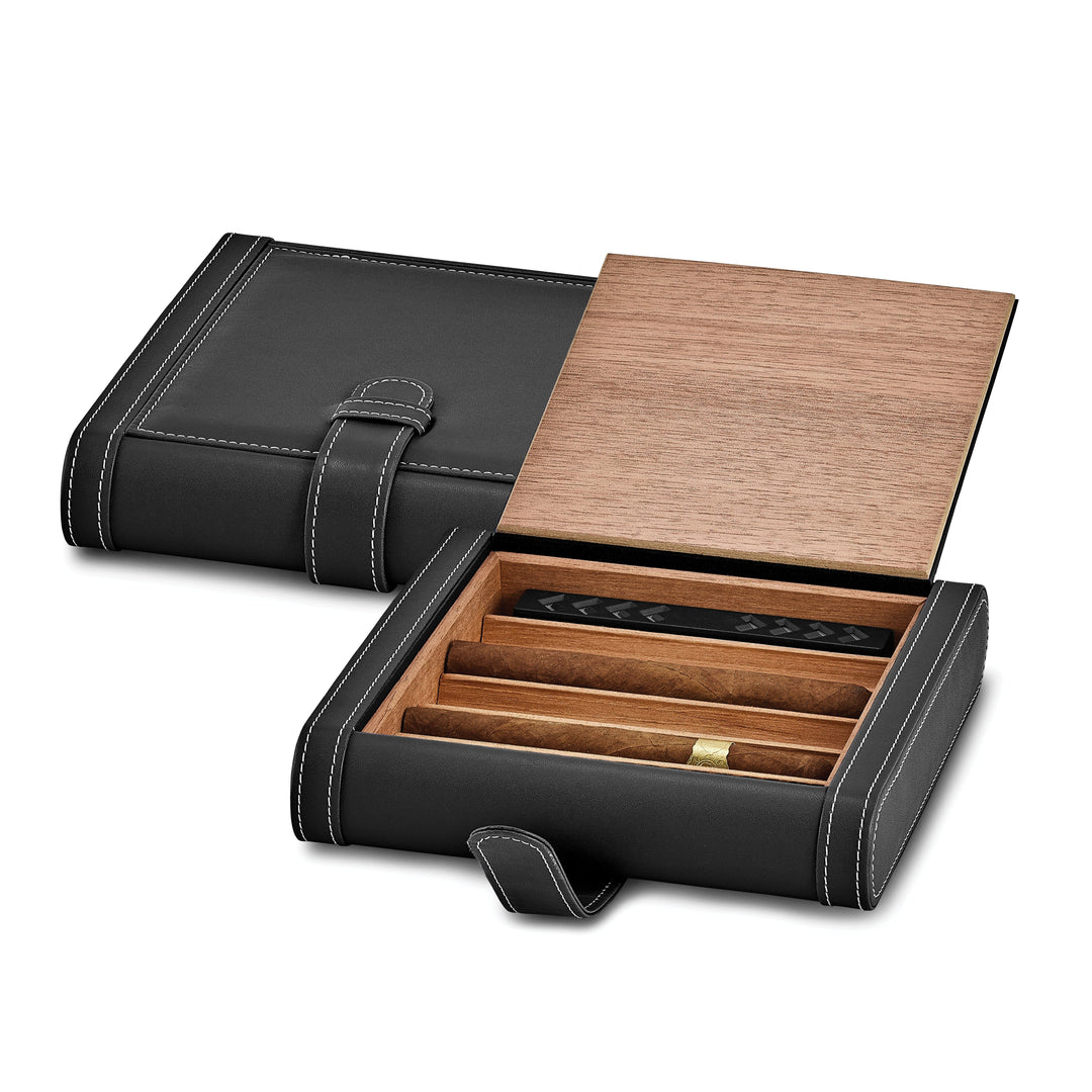 Black PU Leather 5-Cigar Travel Case