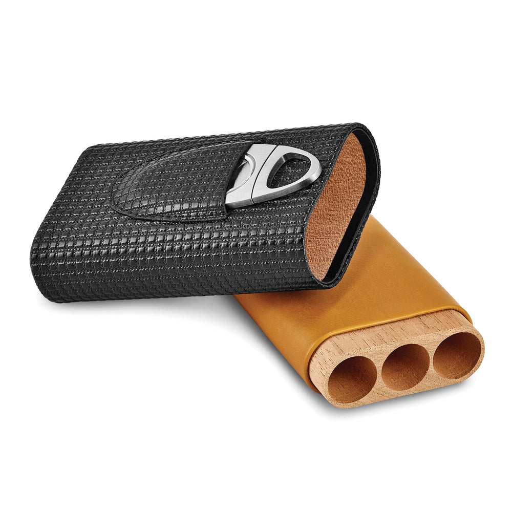 Black Tan Polyurethane 3-Cigar Travel Case
