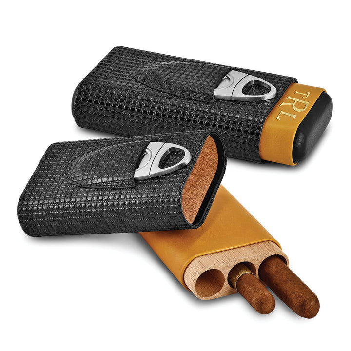 Black Tan Polyurethane 3-Cigar Travel Case