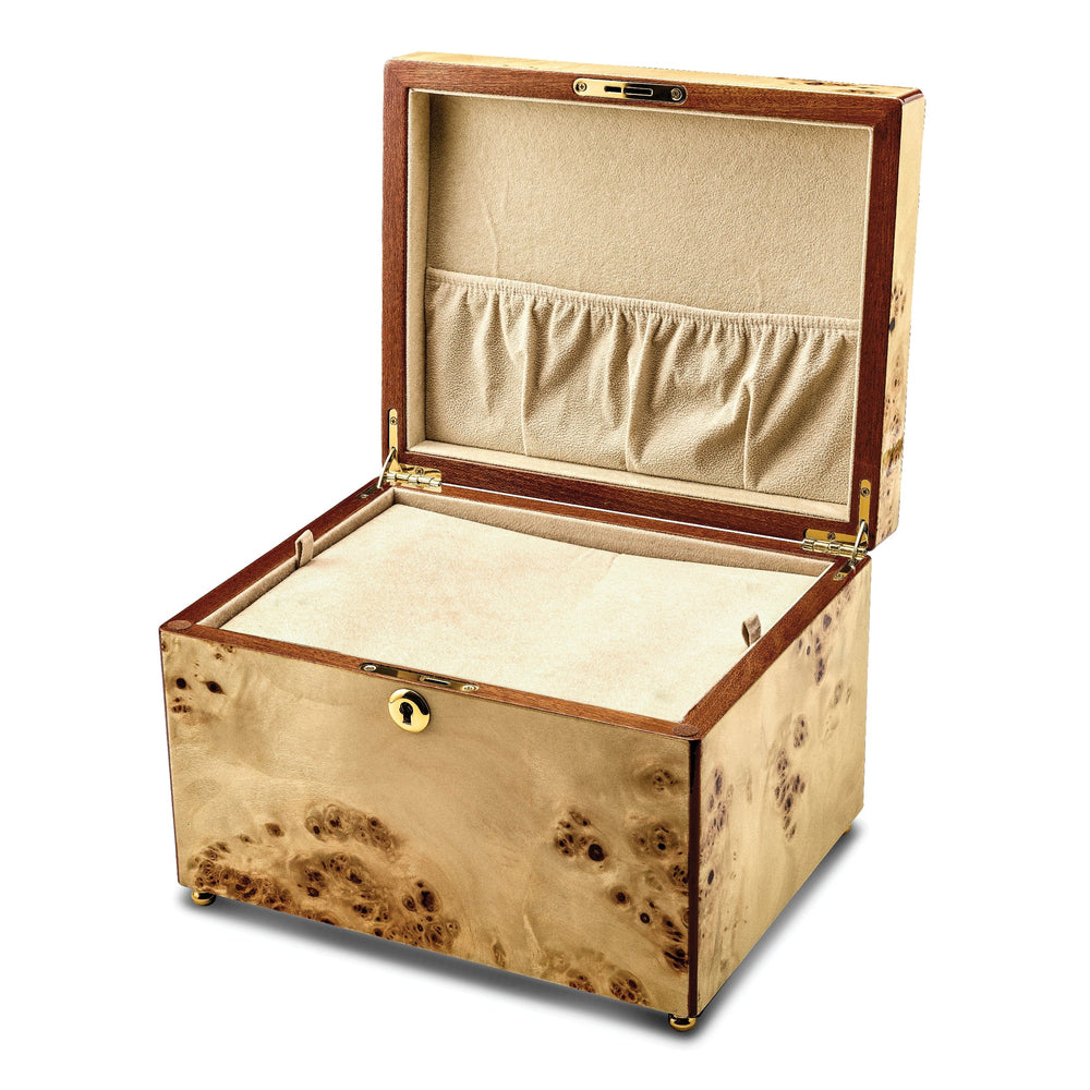 Luxury Giftware Mapa Burlwood Veneer High Gloss Finish Locking Suede (Faux) Lining Memorial Keepsake Box