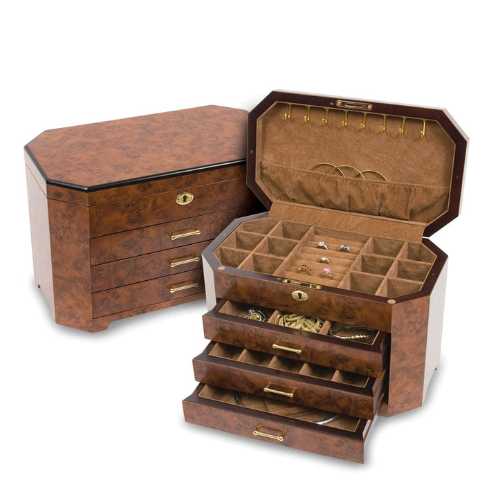 Burlwood and Ebony with 3 Drawers Jewelry Box