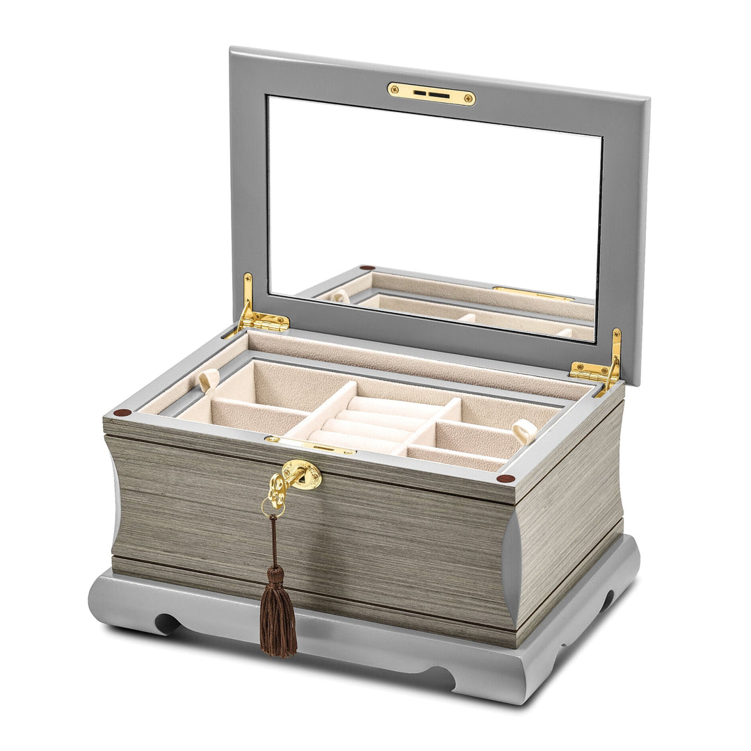 Luxury Giftware Limited Edition Grey Veneer and Painted Matte Finish Locking Suede (Faux) Lining Wooden Jewelry Box