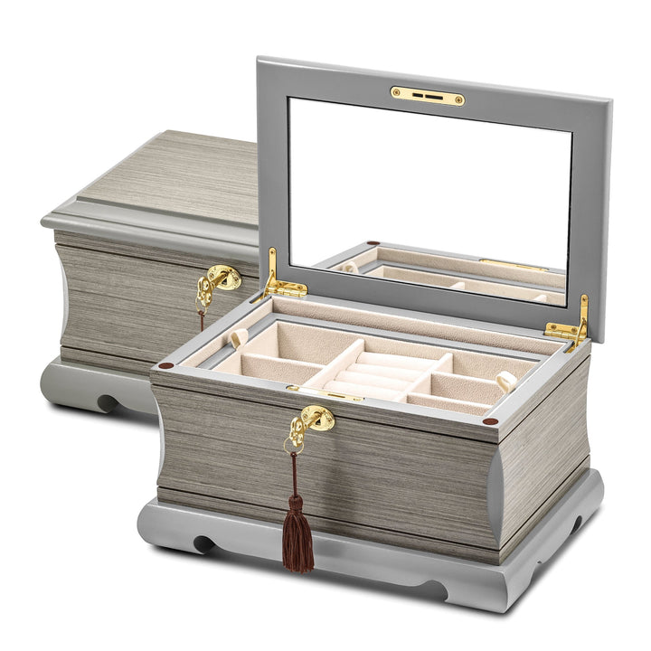 Luxury Giftware Limited Edition Grey Veneer and Painted Matte Finish Locking Suede (Faux) Lining Wooden Jewelry Box