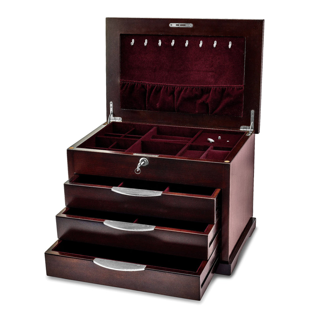 Luxury Giftware Matte Finish Ebony Veneer 3-Drawer Musical (Plays Fur Elise) Velveteen Lining Locking Wooden Jewelry Box