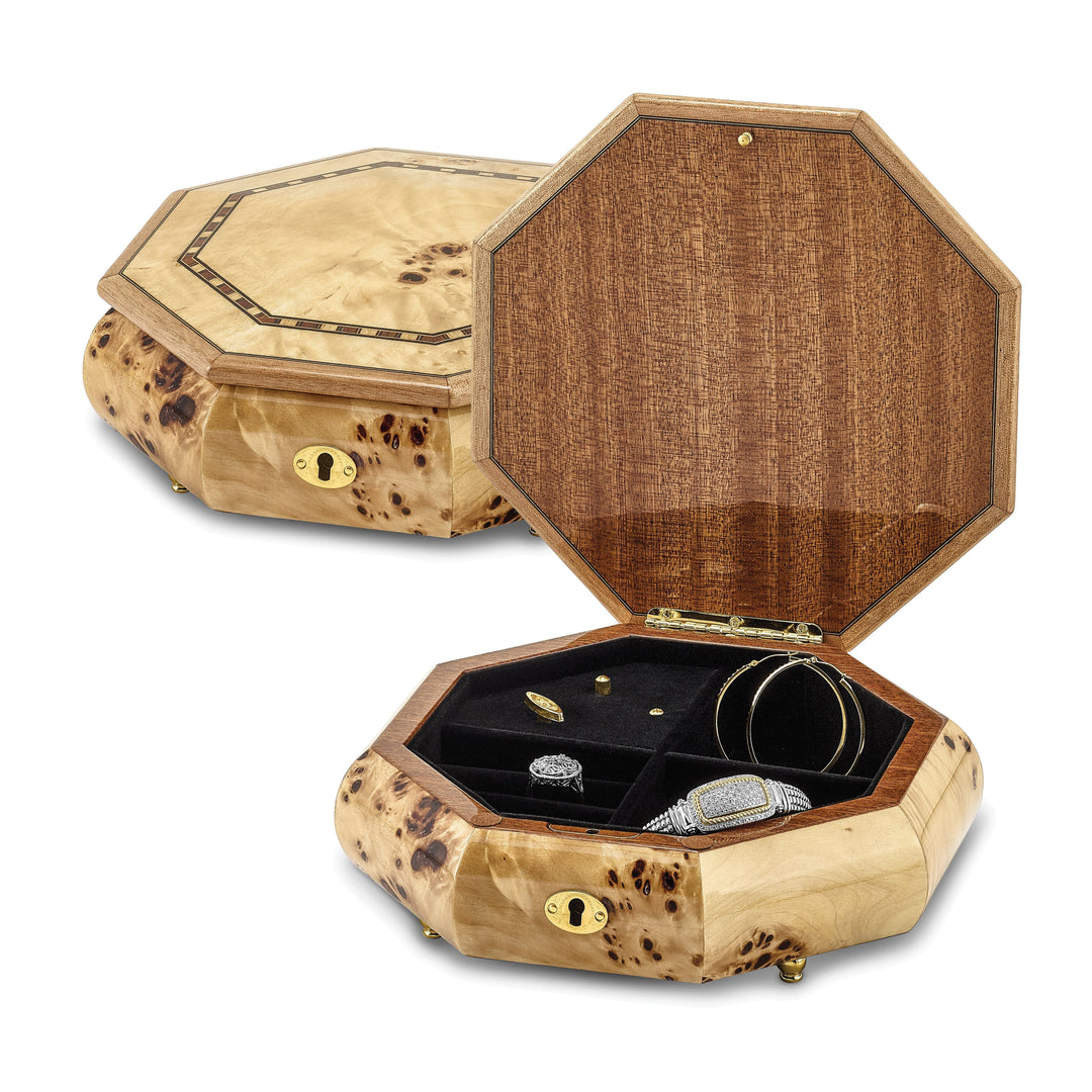 Walnut Veneer Locking Octagonal Music Box