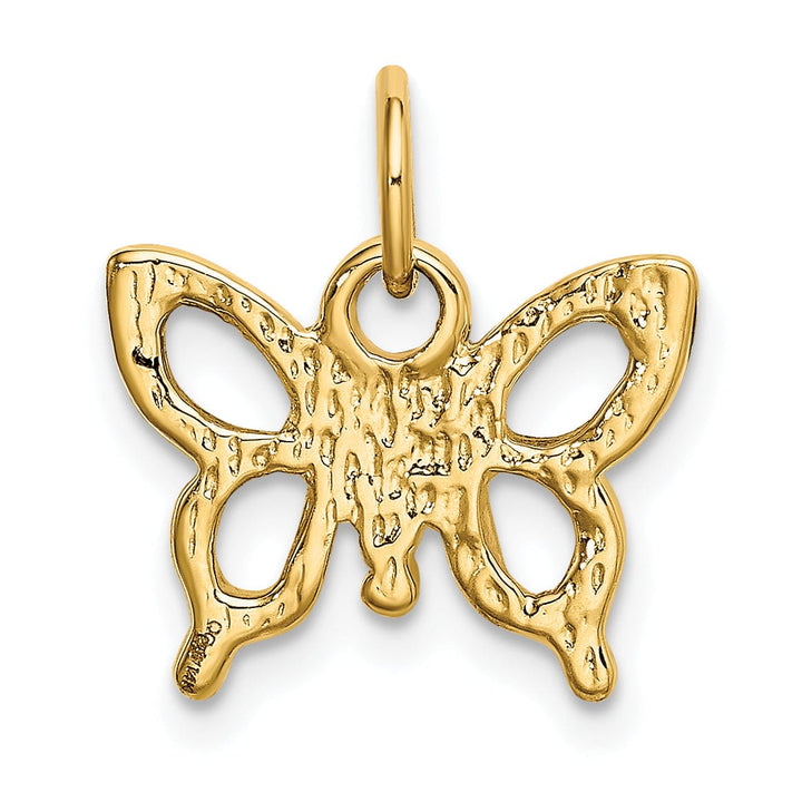 14k Yellow Gold Textured Back Solid Polished Finish Butterfly Charm Pendant