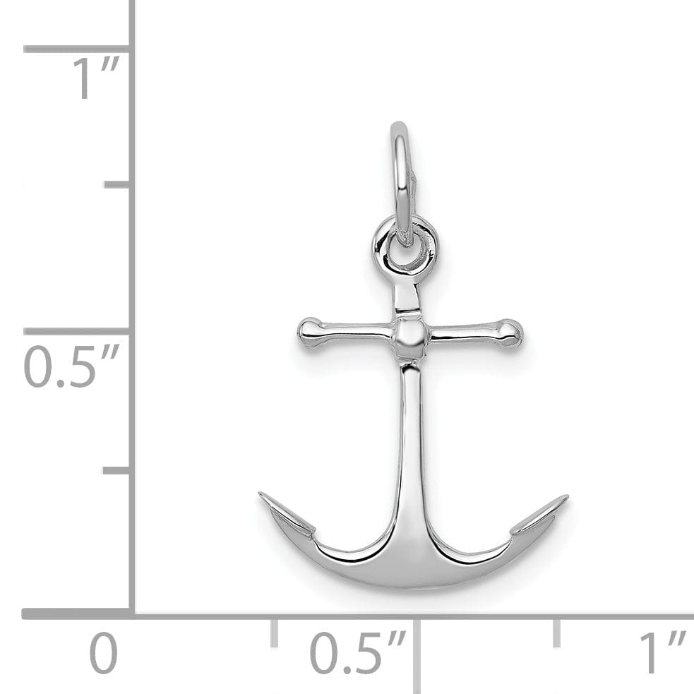 14k White Gold Solid Polished 3-D Anchor Charm