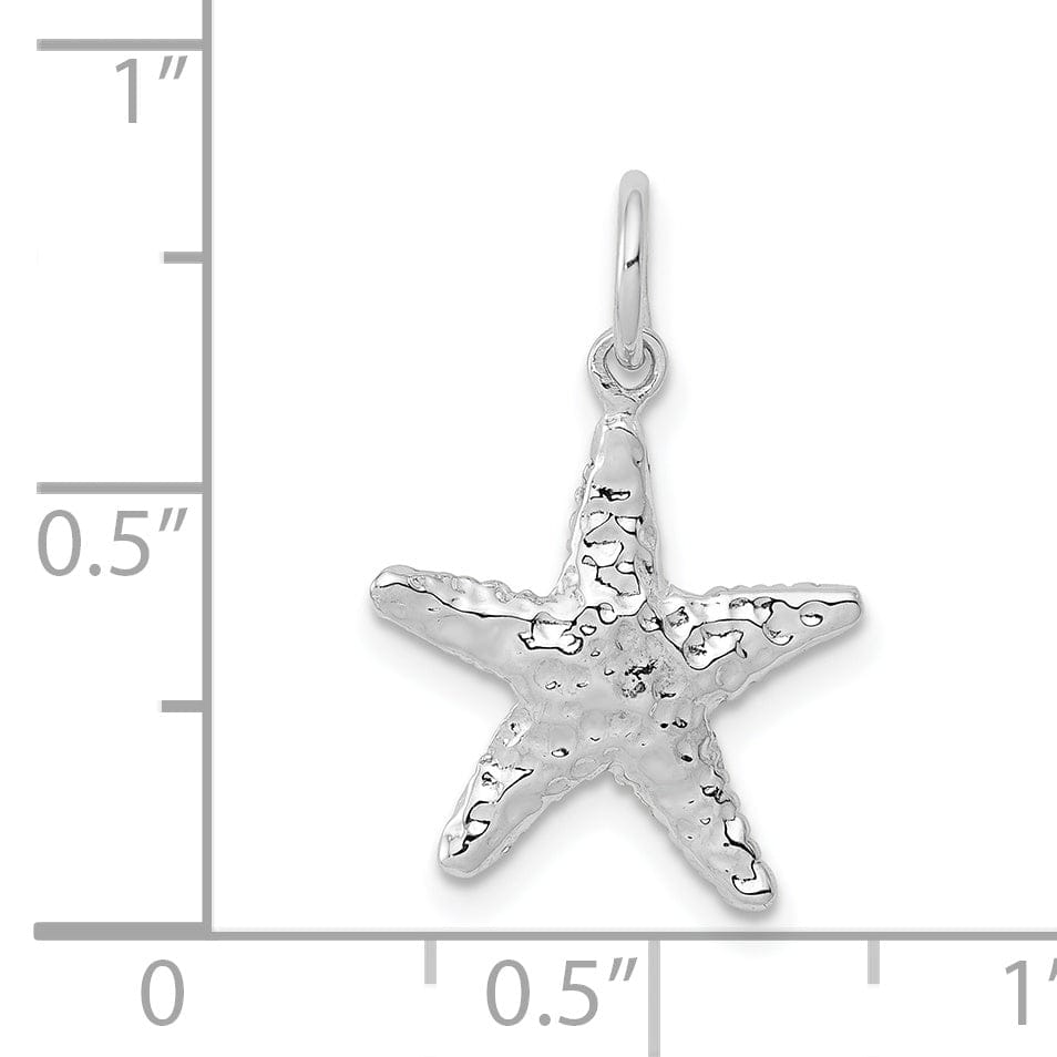 14K White Gold Polished Texture Finish 3-Dimensional Starfish Charm Pendant