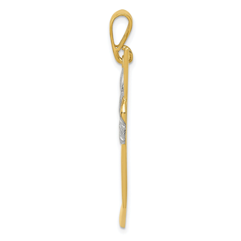Solid 14k Two Tone Gold Hockey Stick Pendant