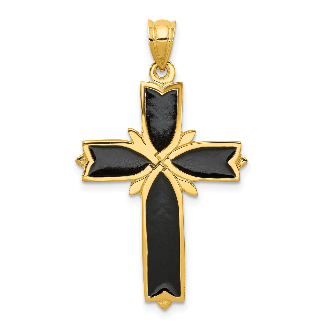 14k Yellow Gold Enameled Latin Cross Pendant