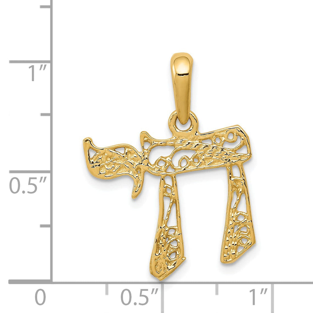 14K Yellow Gold Polished Finish Filligree Chai Design Charm Pendant