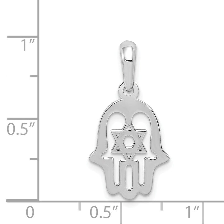 14k White Gold Polished Finish Chamseh in Star of David Charm Pendant