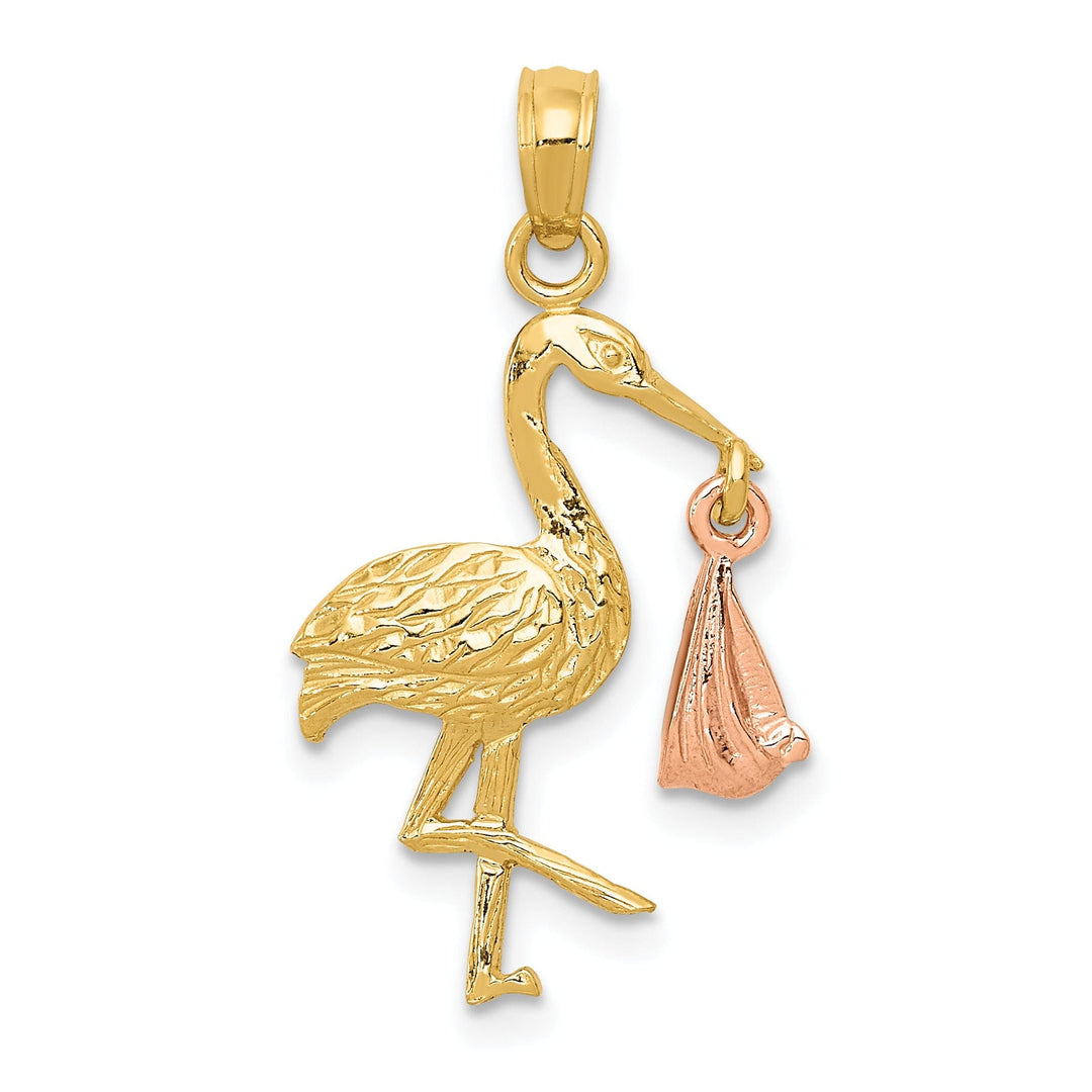 14k Two Tone Gold Moveable Baby and Stork Charm
