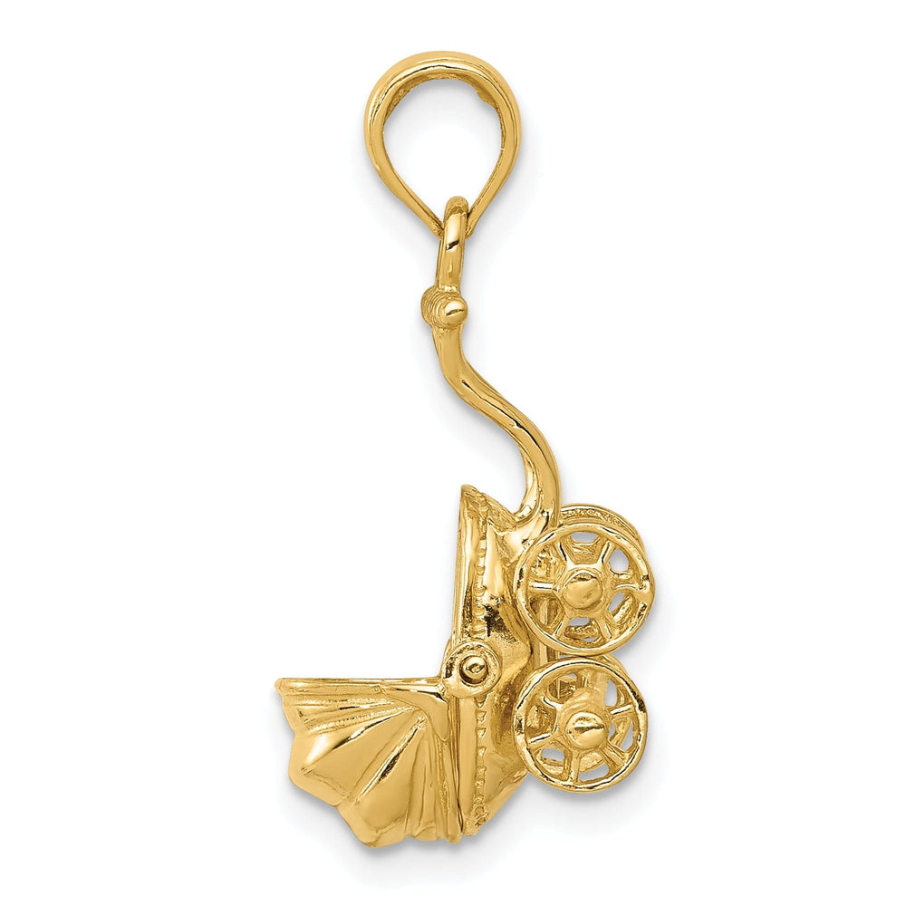 14k Yellow Gold Moveable Baby Carriage Pendant