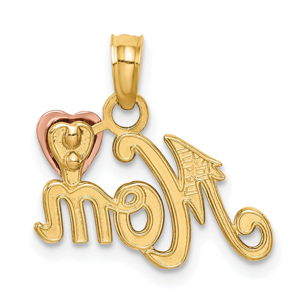 14k Two Tone Gold Solid Polished Finish MOM with Heart Pendant