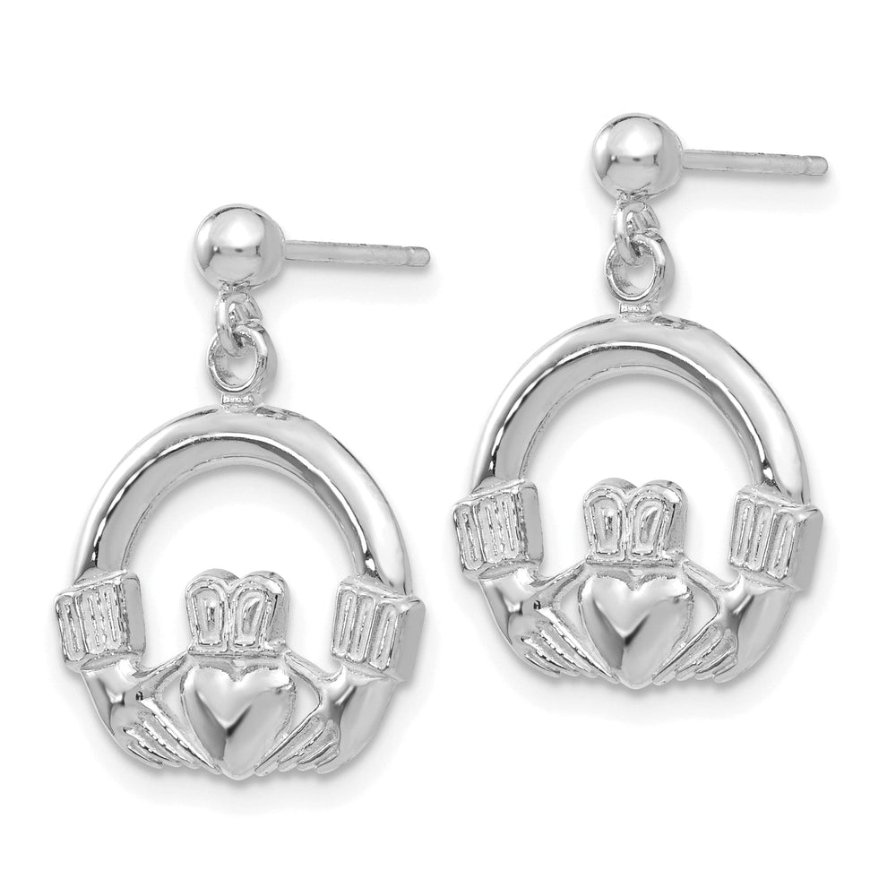 14k White Gold Solid Flat-Backed Claddagh Earrings