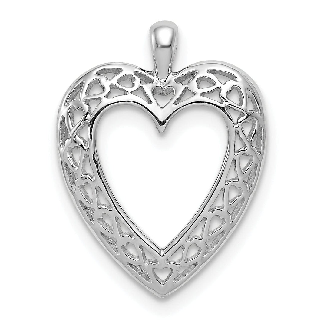 14K White Gold Polished Finish Open Back Cut-Out Hearts Trim Design Heart Shape Charm Pendant