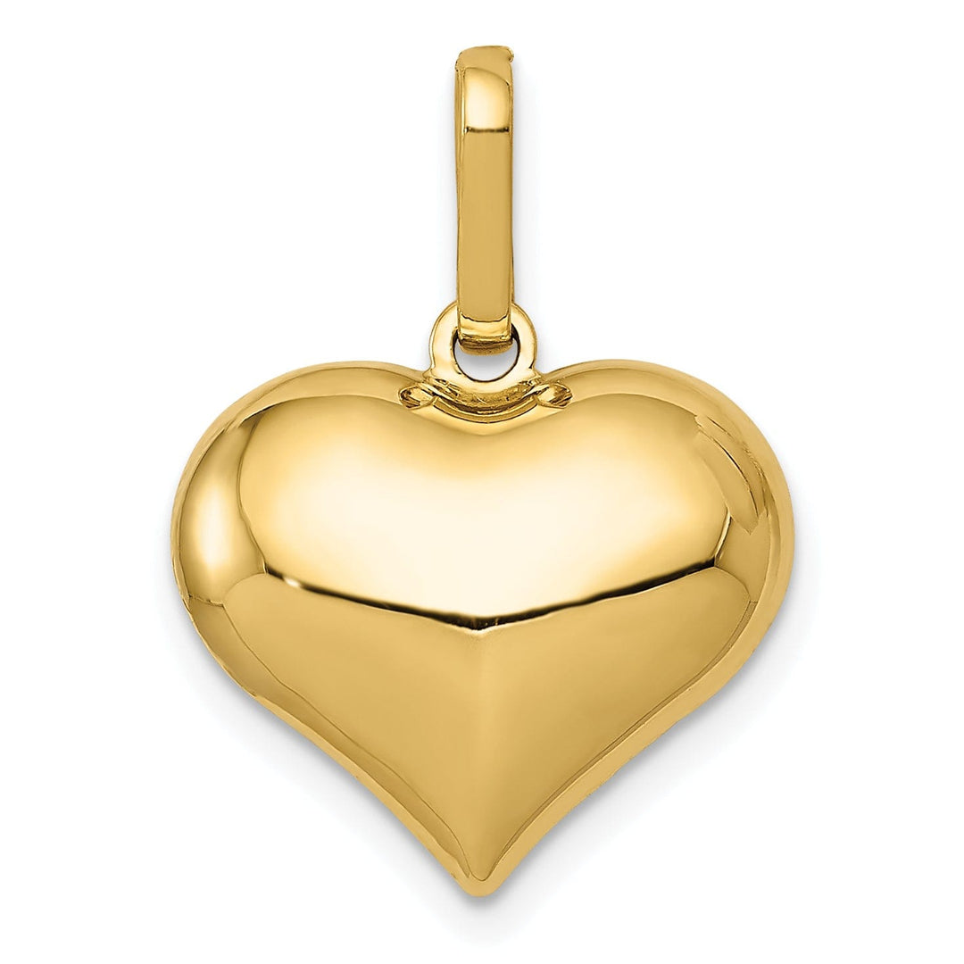14K Yellow Gold Textured Polished Finish Hollow 3-Dimenisonal Puff Heart Shape Design Charm Pendant