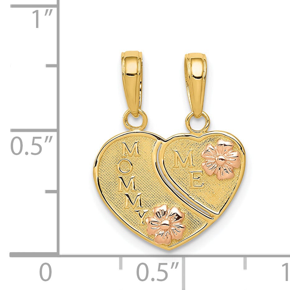 14k Two Tone Gold Mommy and Me Heart Pendant