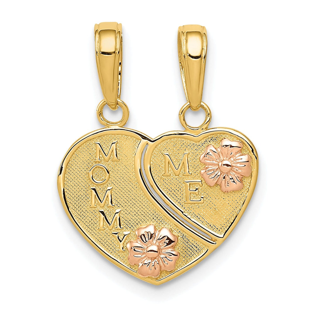 14k Two Tone Gold Mommy and Me Heart Pendant