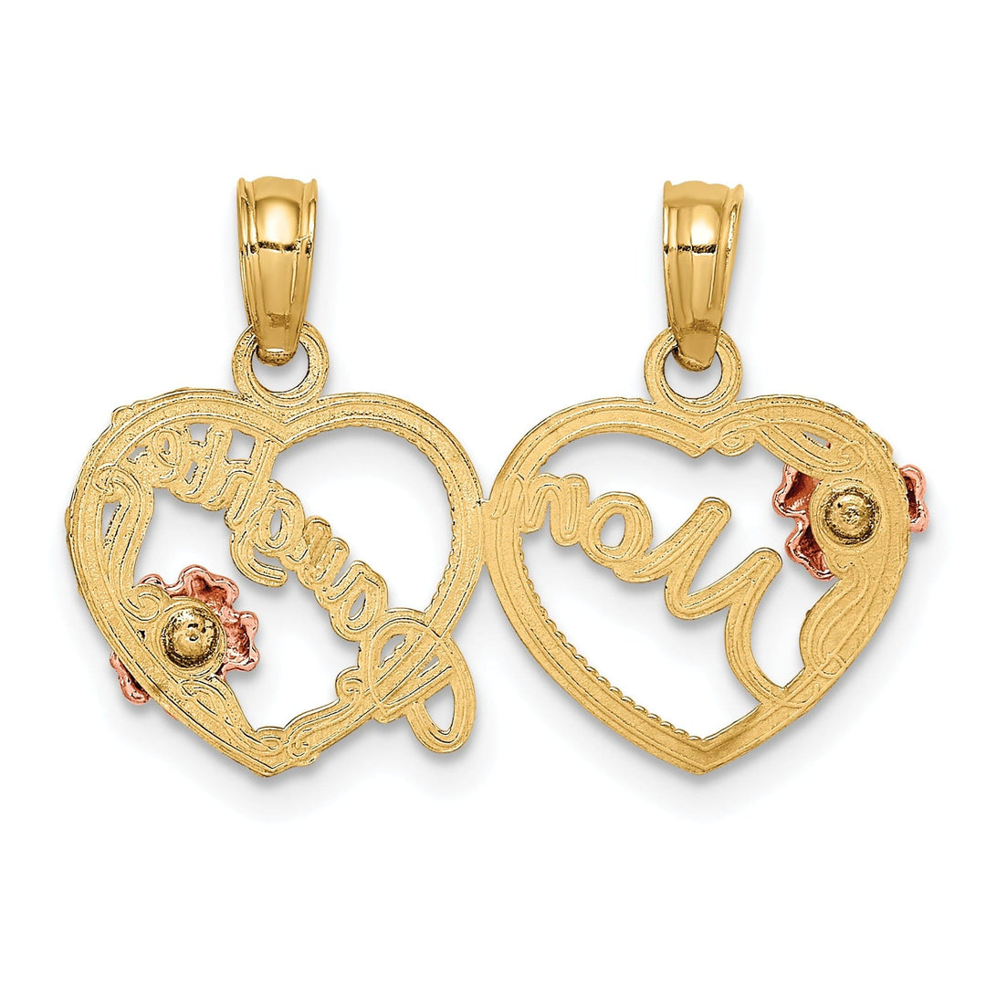 14k Two Tone Gold Mom Daughter Hearts Pendant