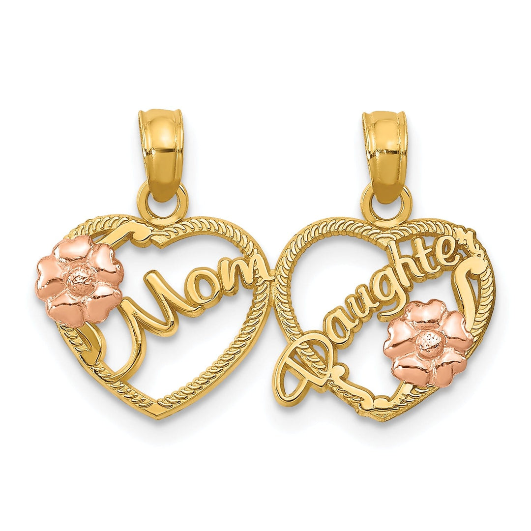 14k Two Tone Gold Mom Daughter Hearts Pendant