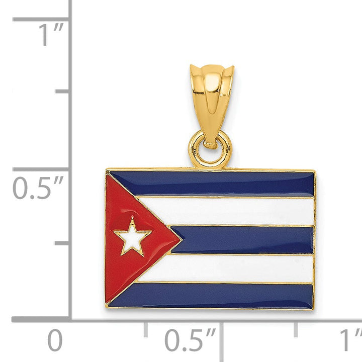 14k Yellow Gold Red Blue White Enameled Finish Cuba Flag Charm Pendant