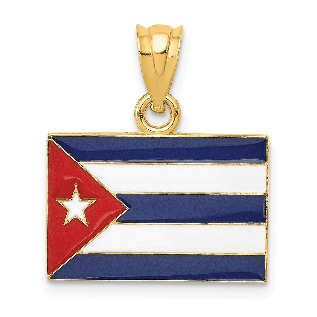 14k Yellow Gold Red Blue White Enameled Finish Cuba Flag Charm Pendant