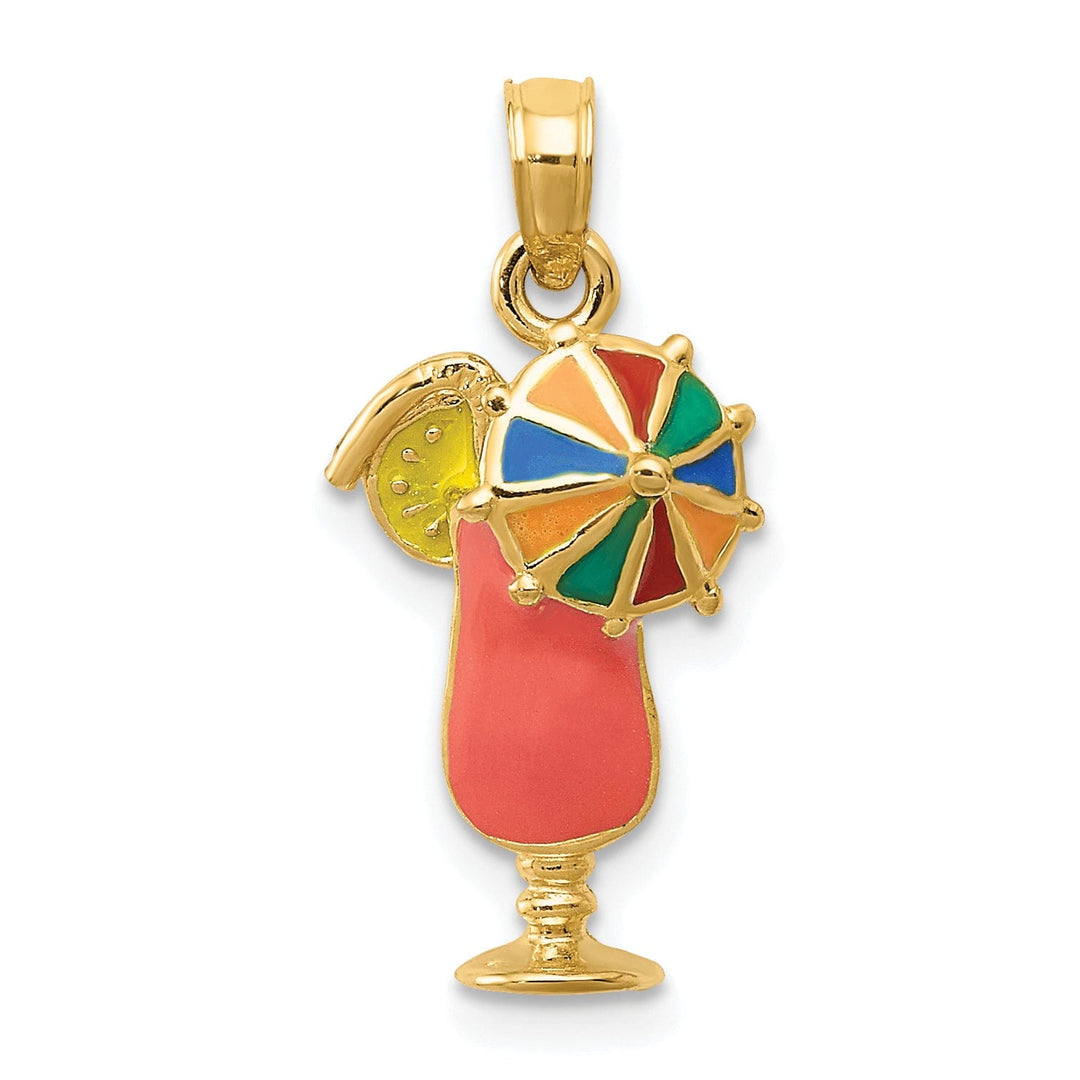 14k Yellow Gold Pink Tropical Drink Pendant