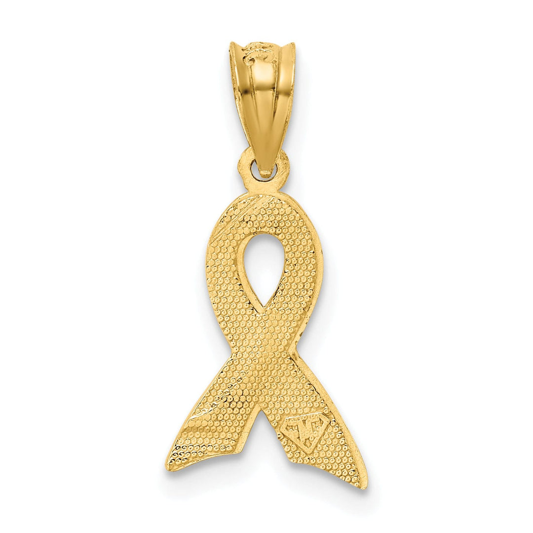 14k Yellow Gold Solid Small Size Polished Textured Yellow Enameled Finish Awareness Ribbon Charm Pendant