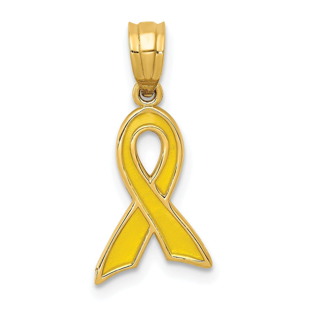 14k Yellow Gold Solid Small Size Polished Textured Yellow Enameled Finish Awareness Ribbon Charm Pendant