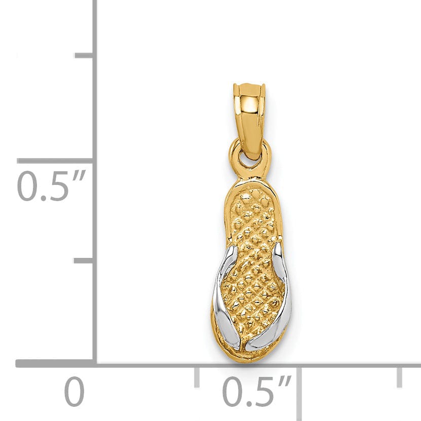 14k Yellow Gold, White Rhodium Solid 3-Dimensional Single Flip-Flop Sandle Charm Pendant