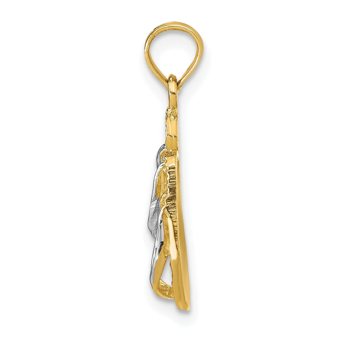 14k Yellow Gold, White Rhodium Textured Polished Finish Reversible HAWAII Double Flip-Flop Sandles Charm Pendant