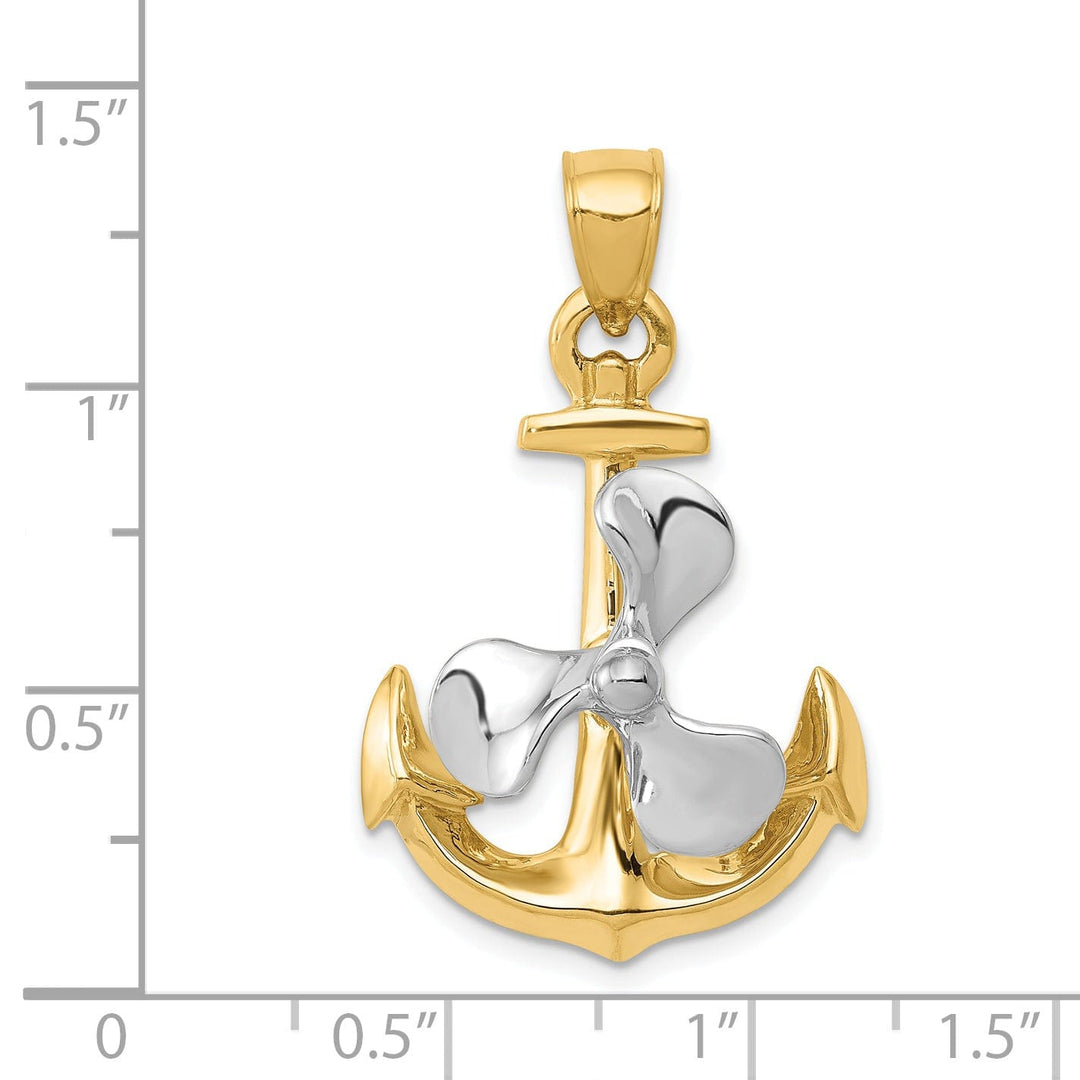 14k Two Tone Anchor Moveable Propeller Pendant