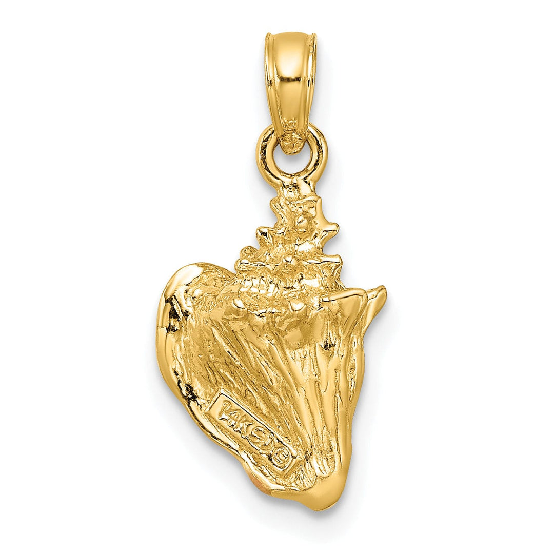 14K Yellow Gold Solid 3-Dimensional Pink White Enameled Texture Polished Finish Mens Conch Shell Charm Pendant