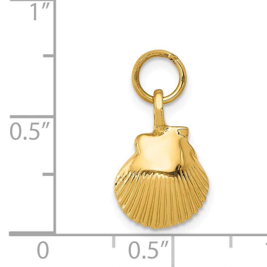 14k Yellow Gold Solid Texture Polished Finish Sea shell Charm Pendant