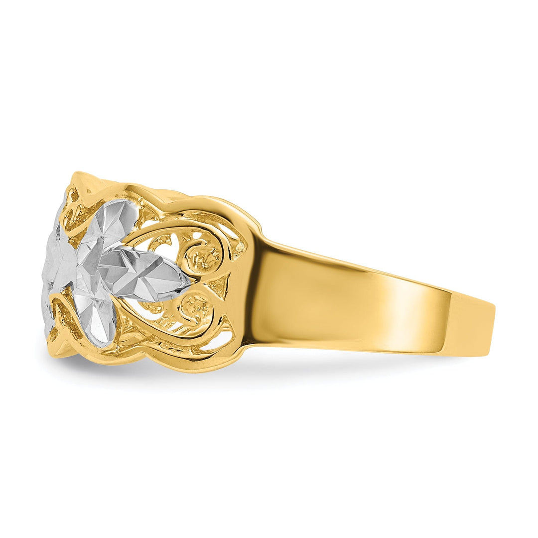14k Yellow Rhodium Gold Diamond Cut Wave Ring