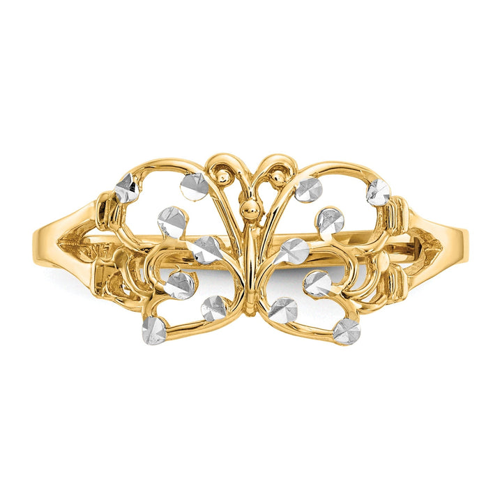 14k Two Tone Gold Diamond Cut Butterfly Ring