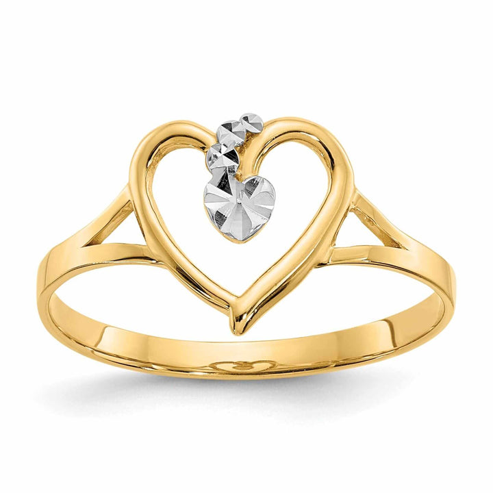 14k Rhodium Yellow Gold Cut-Out Heart Ring