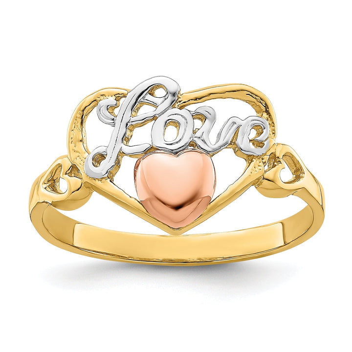 14k Tri Color Gold Love Heart Ring