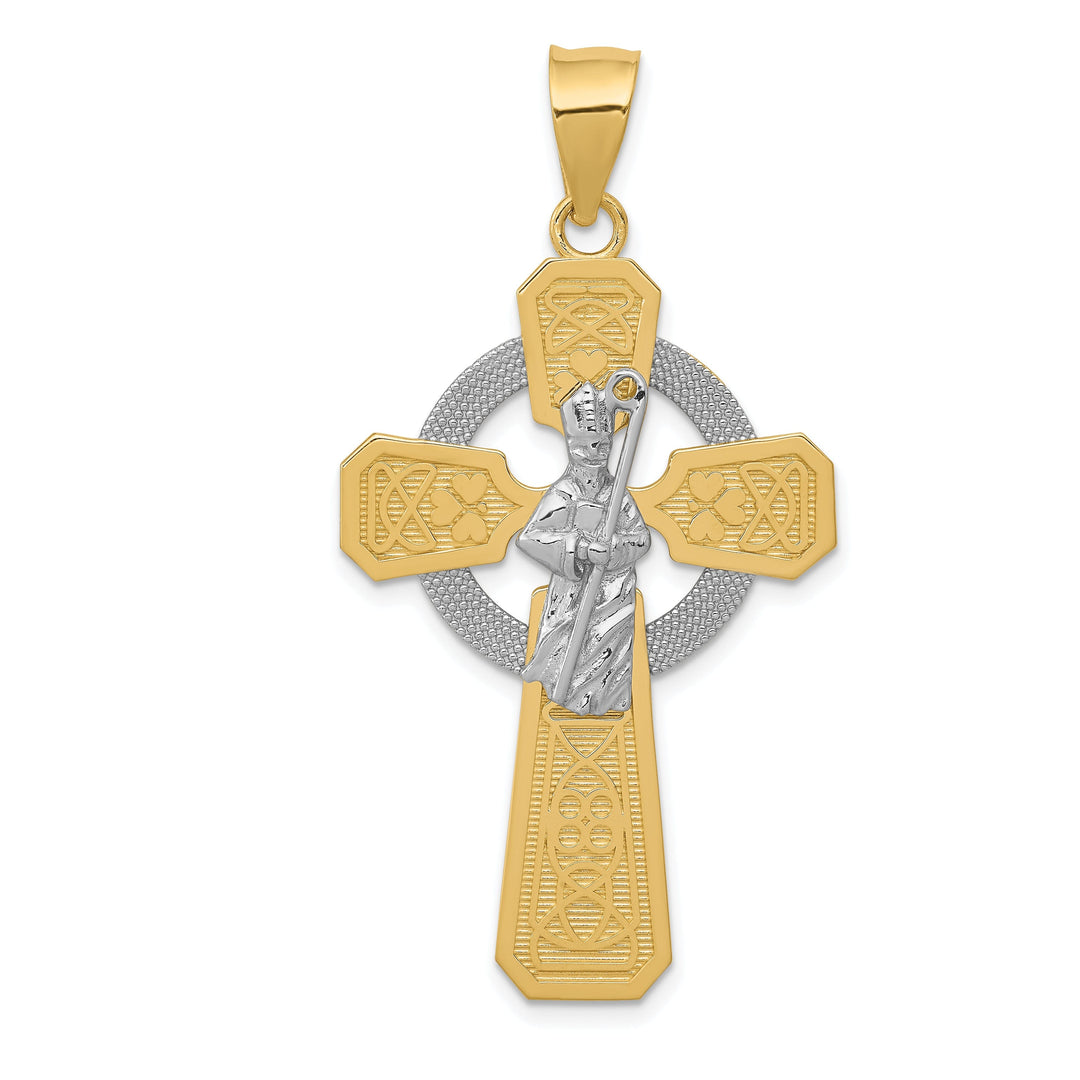 14k Two-tone Rhodium St. Patrick Celtic Cross
