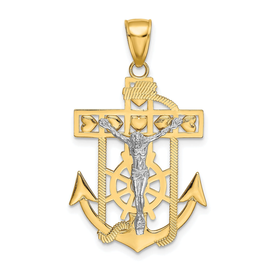 14k Two tone Gold Mariner's Crucifix Pendant