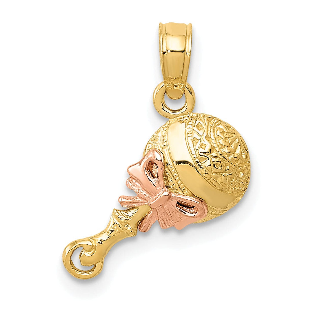 14k Two Tone Gold Polished Baby Rattle Pendant