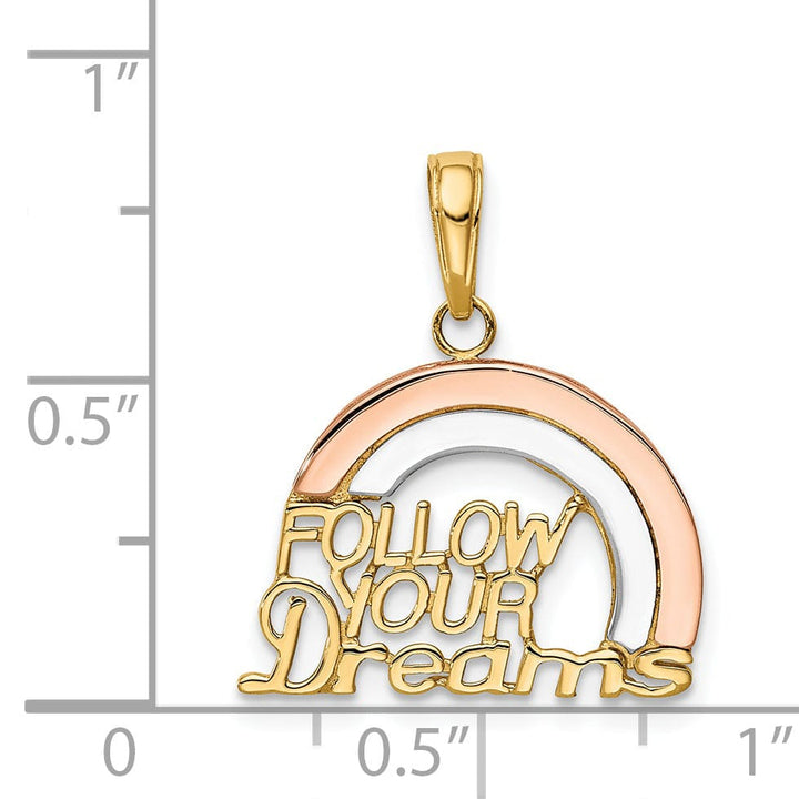 14k Two-tone Gold Polished Finish with White Rhodium FOLLOW YOUR DREAMS Rainbow Charm Pendant