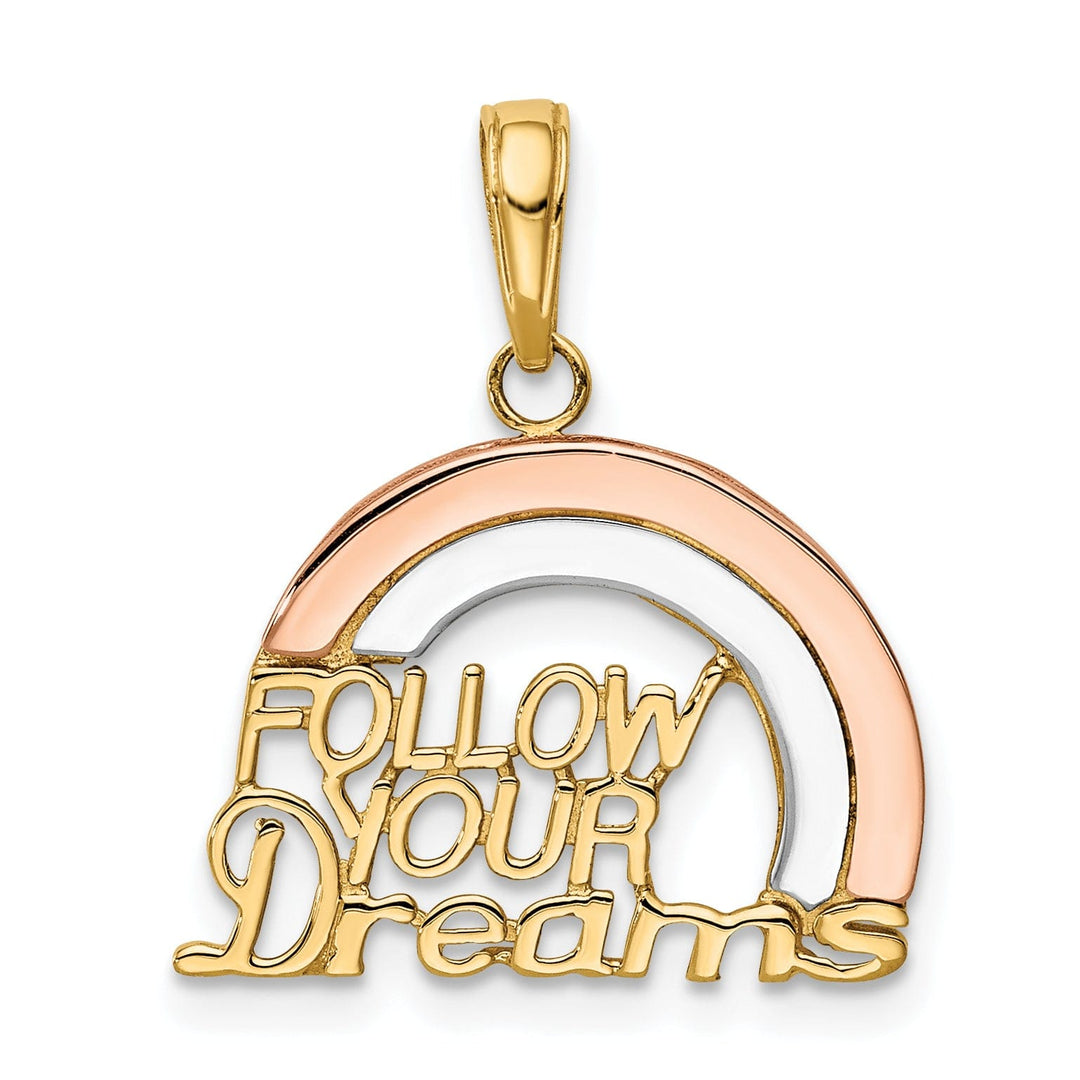 14k Two-tone Gold Polished Finish with White Rhodium FOLLOW YOUR DREAMS Rainbow Charm Pendant